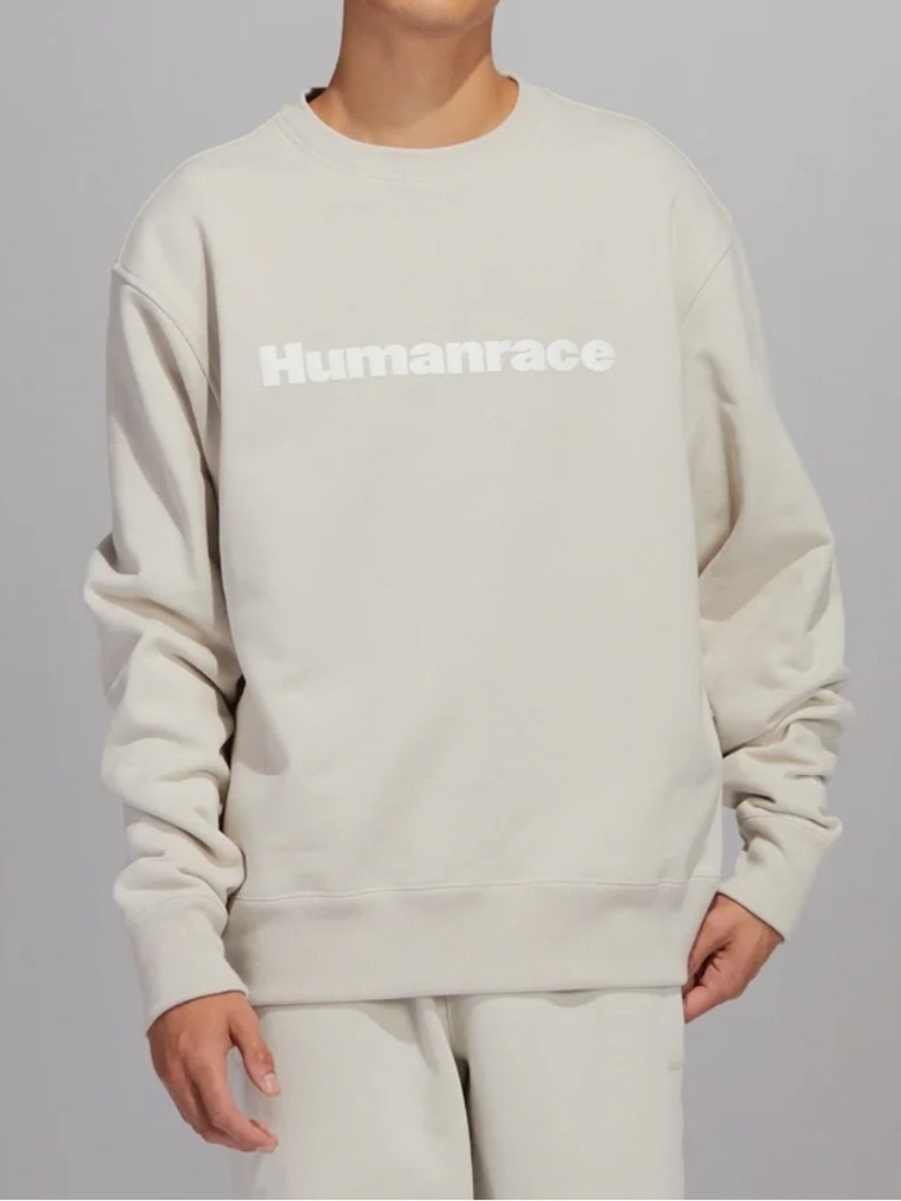 Adidas x Humanrace Crewneck Sweatshirt XL Beige Embossed 100% Cotton Pharrell